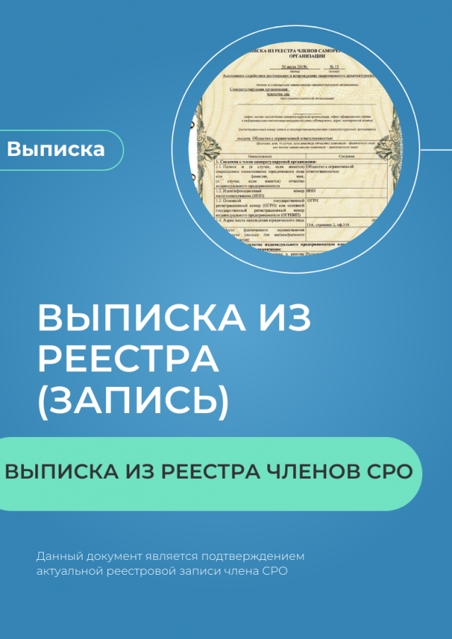Выписка из реестра членов СРО (образец)